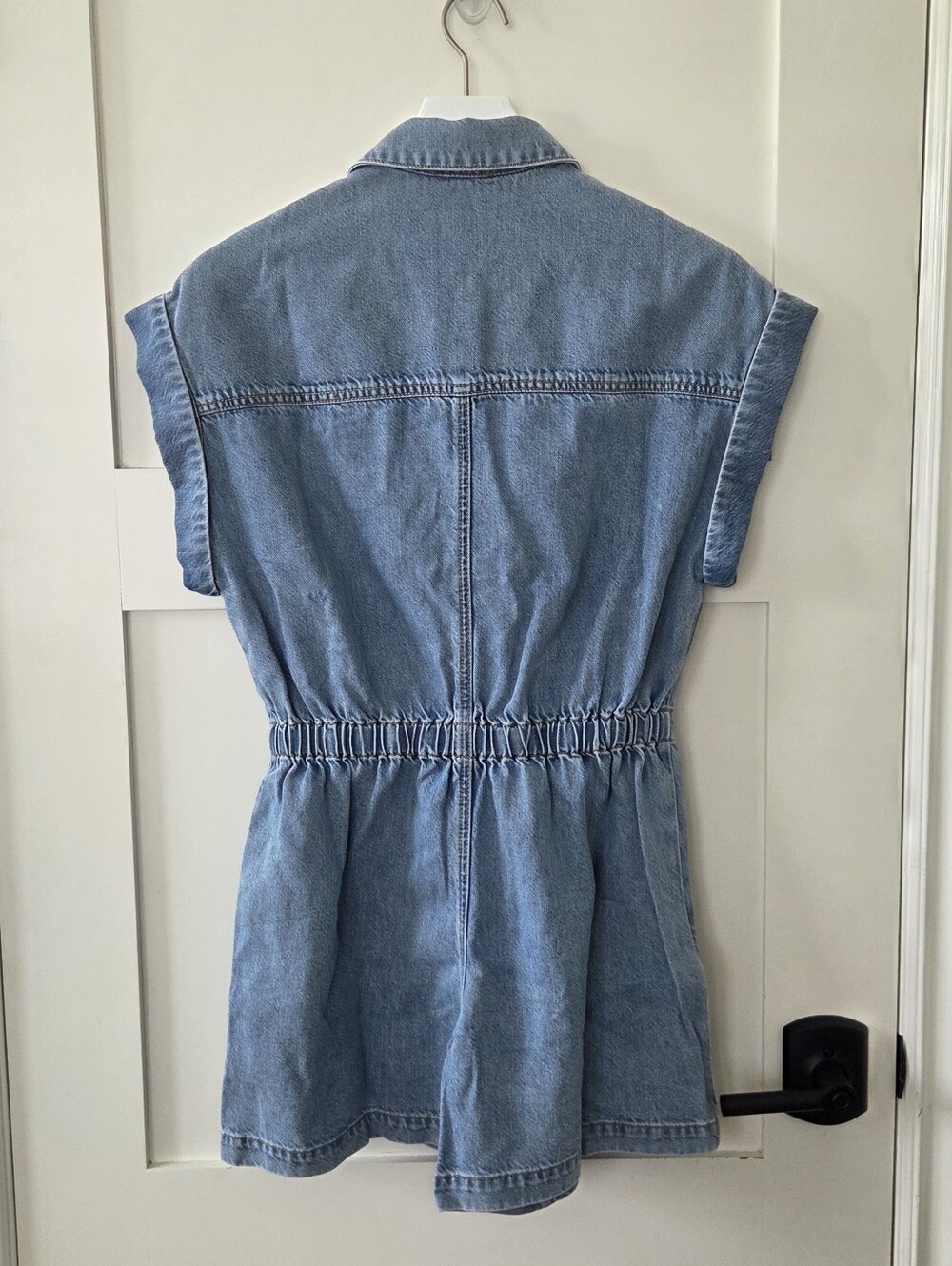 PAIGE Maliah Light Blue Denim Button-Up Romper with Drawstring - Picture 6 of 8